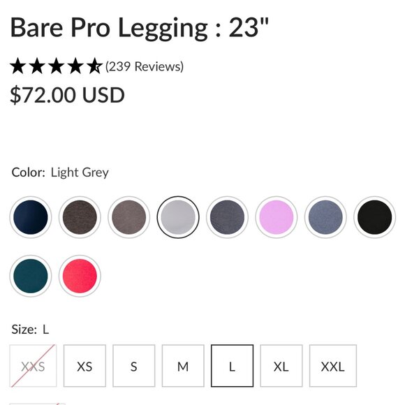 NWT P'tula Bare Pro Legging 23" - Light Grey Heather - L - Picture 4 of 5